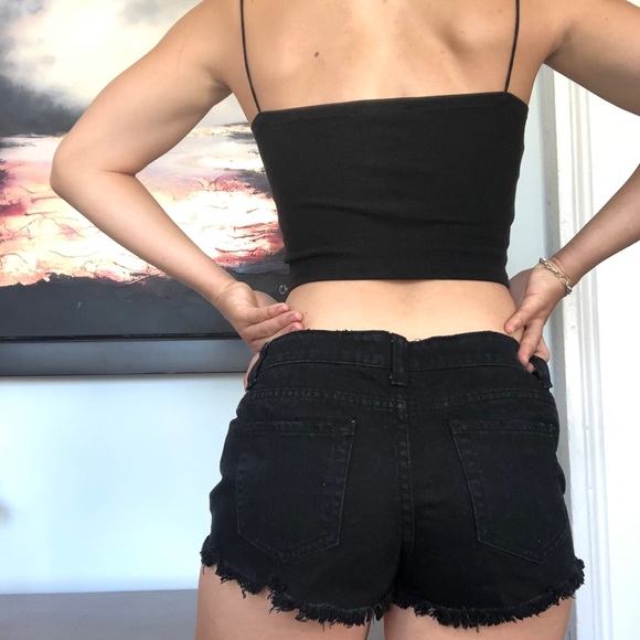 Black denim mini shorts - Picture 3 of 3
